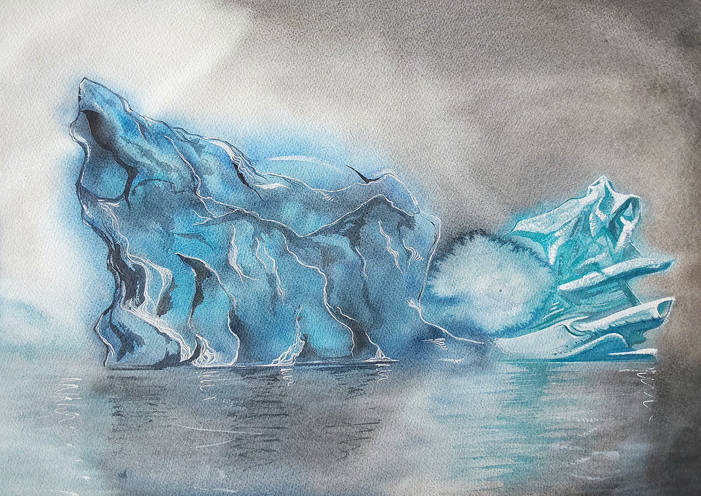 blue brush ice iceberg light Nicolas Skorupka paper sea water watercolor