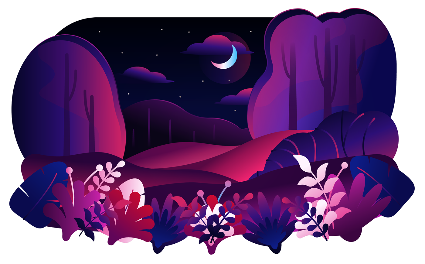 edge floral Flowers forest gradient ILLUSTRATION  Illustrator Landscape Nature night