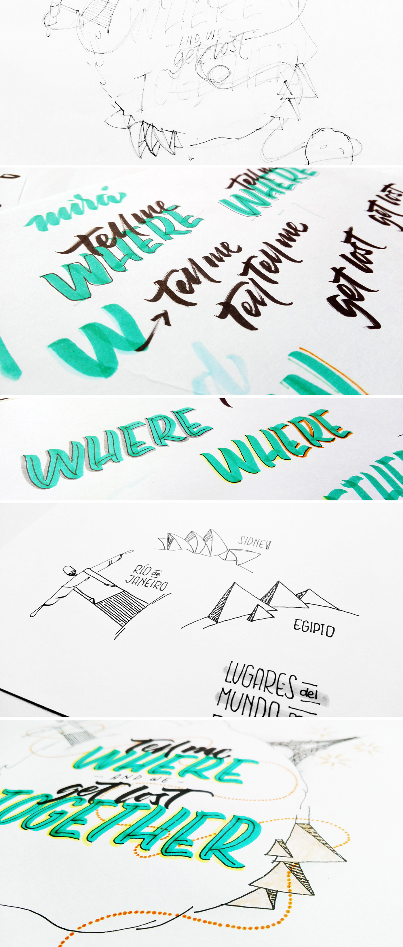 poster lettering brush pen trip vacations Travel world places of the frame