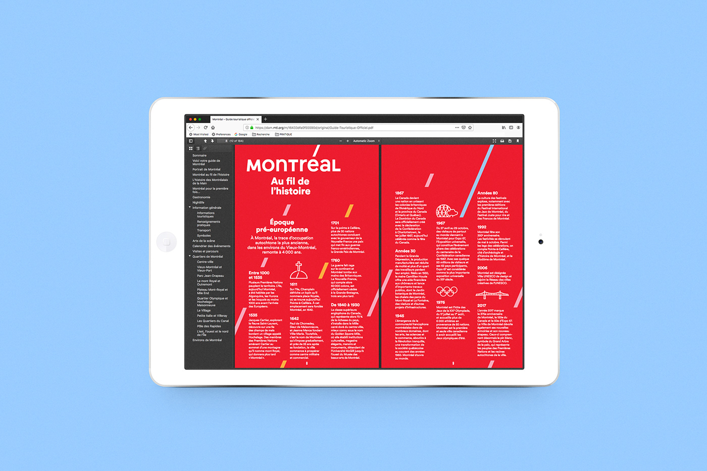 Layout brochure Guide Montreal tourist guide map local Travel Tourisme editorial