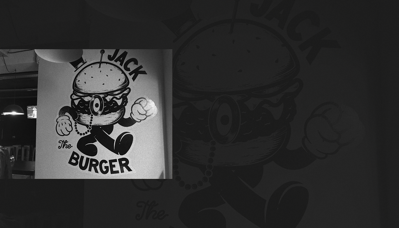 b&w black and white burger cartoon Cheeseburger hamburger ILLUSTRATION  ipad pro Procreate rubber hose