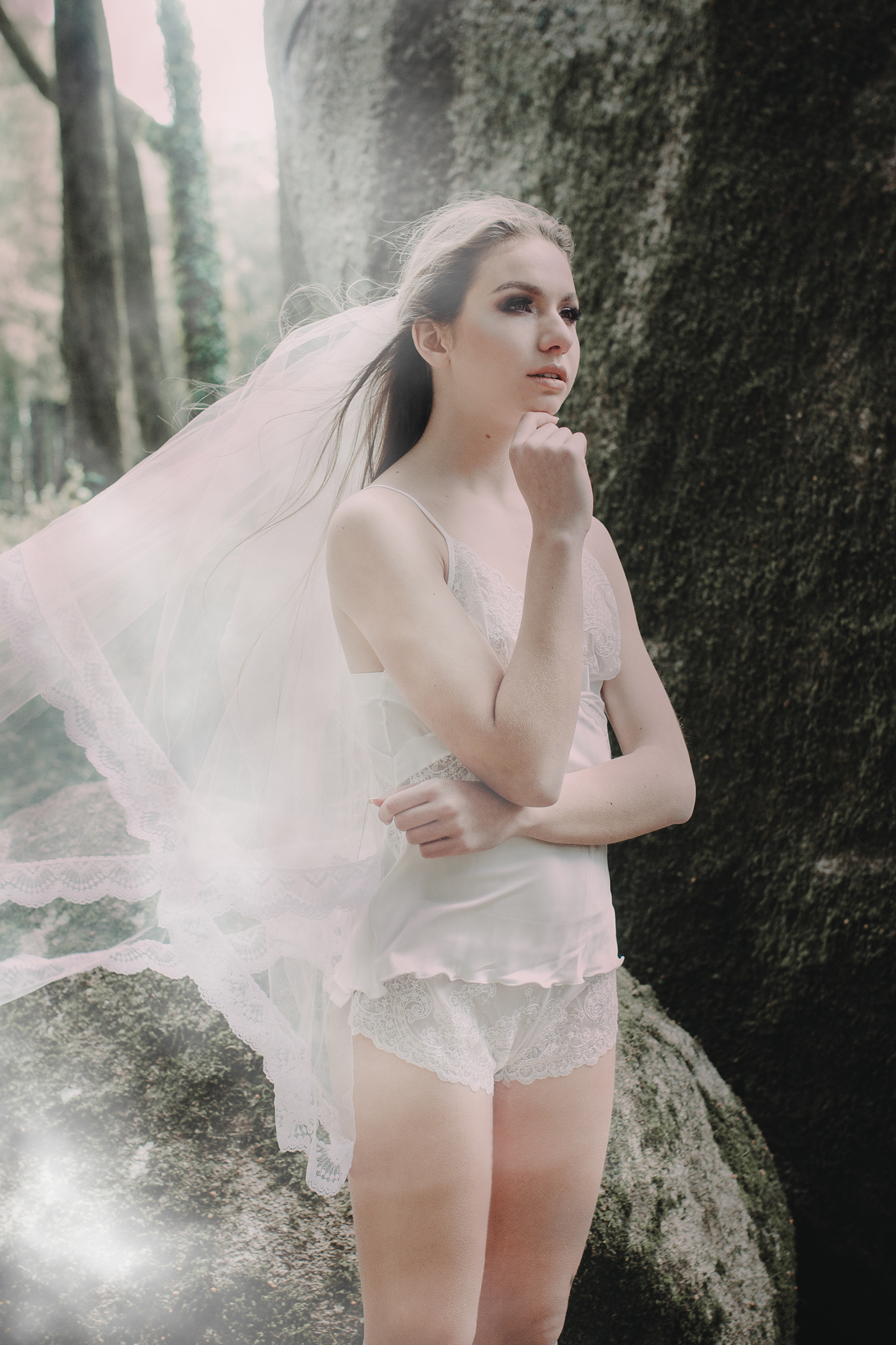 photoshoot bride lingerie White sexy model Beautiful fog sintra Magical