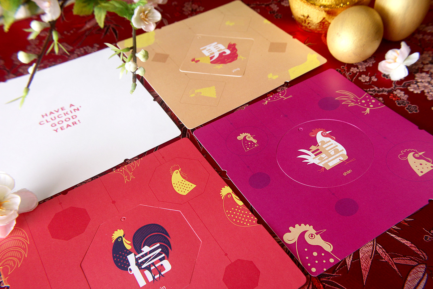 cny card red chinese new year Year of Rooster mail Lunar New Year festive