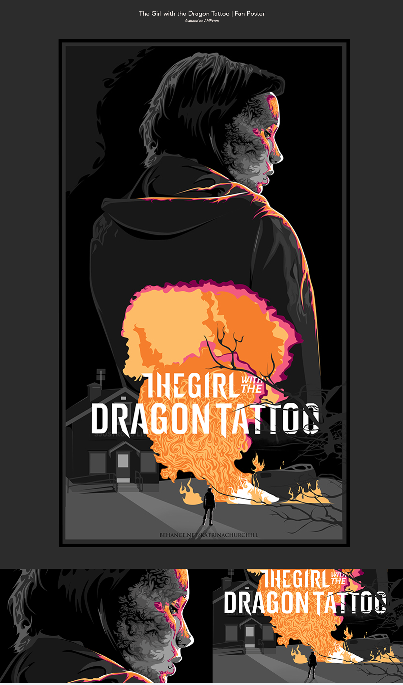 vector portrait girl Illustrator design water lure gloss lips dragon tattoo