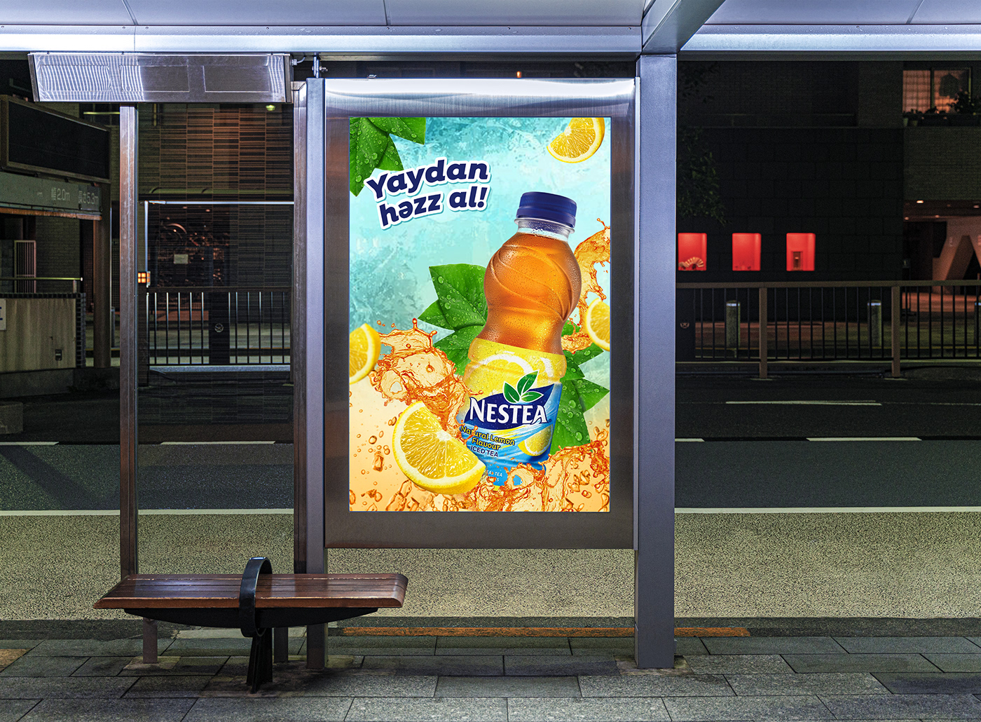billboard fruit juice ice Iced tea Image manipulation lemon Outdoor poster splash summer