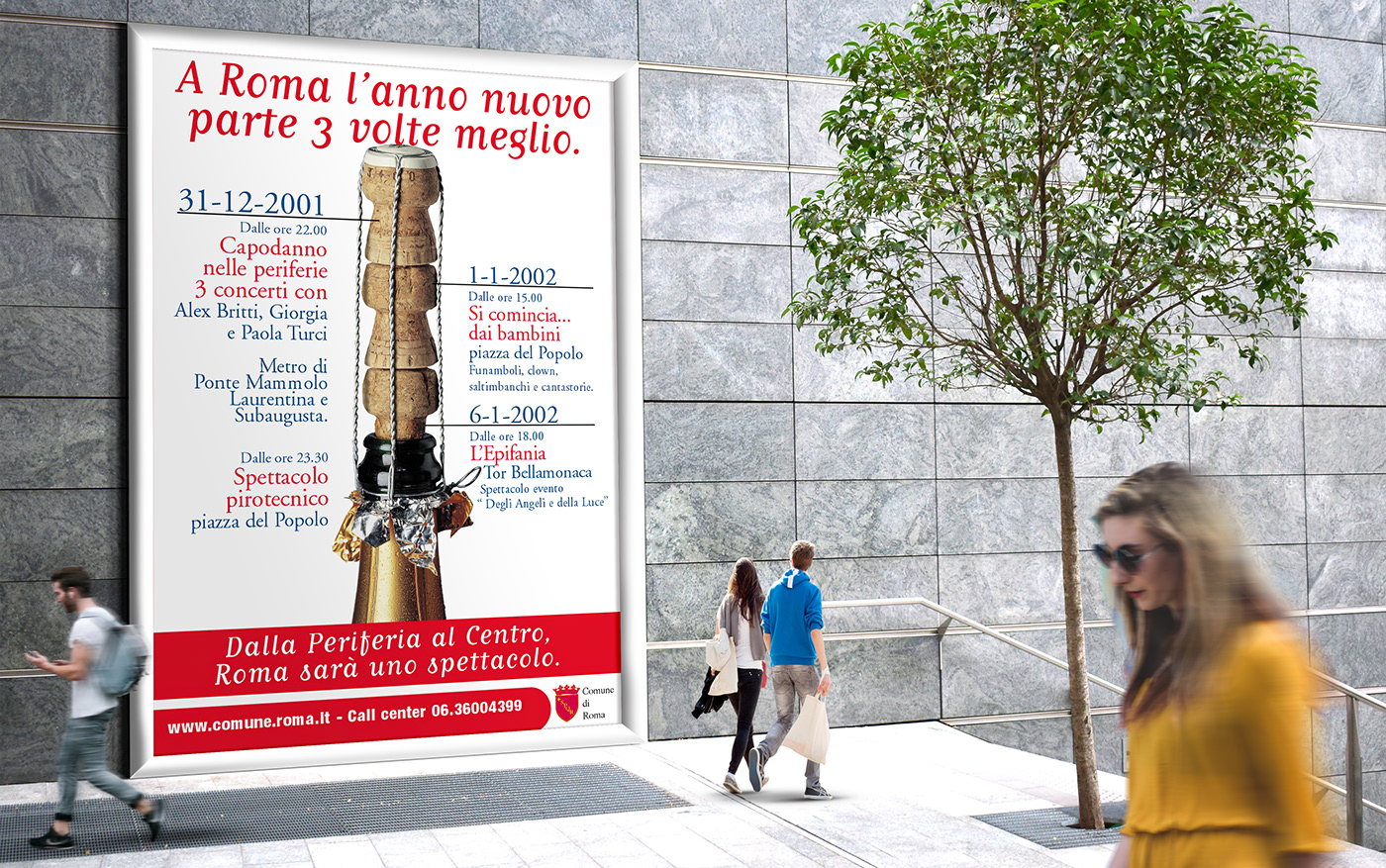affissione billboard capodanno city locandina manifesto photoretouching poster pubblicita roma