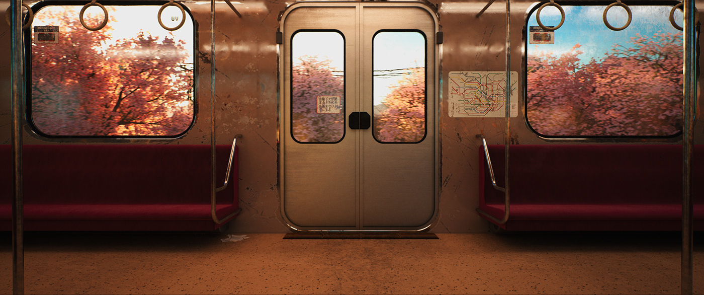 UE5 Cherry Blossom Unreal Engine 5 train Travel Nature 3D