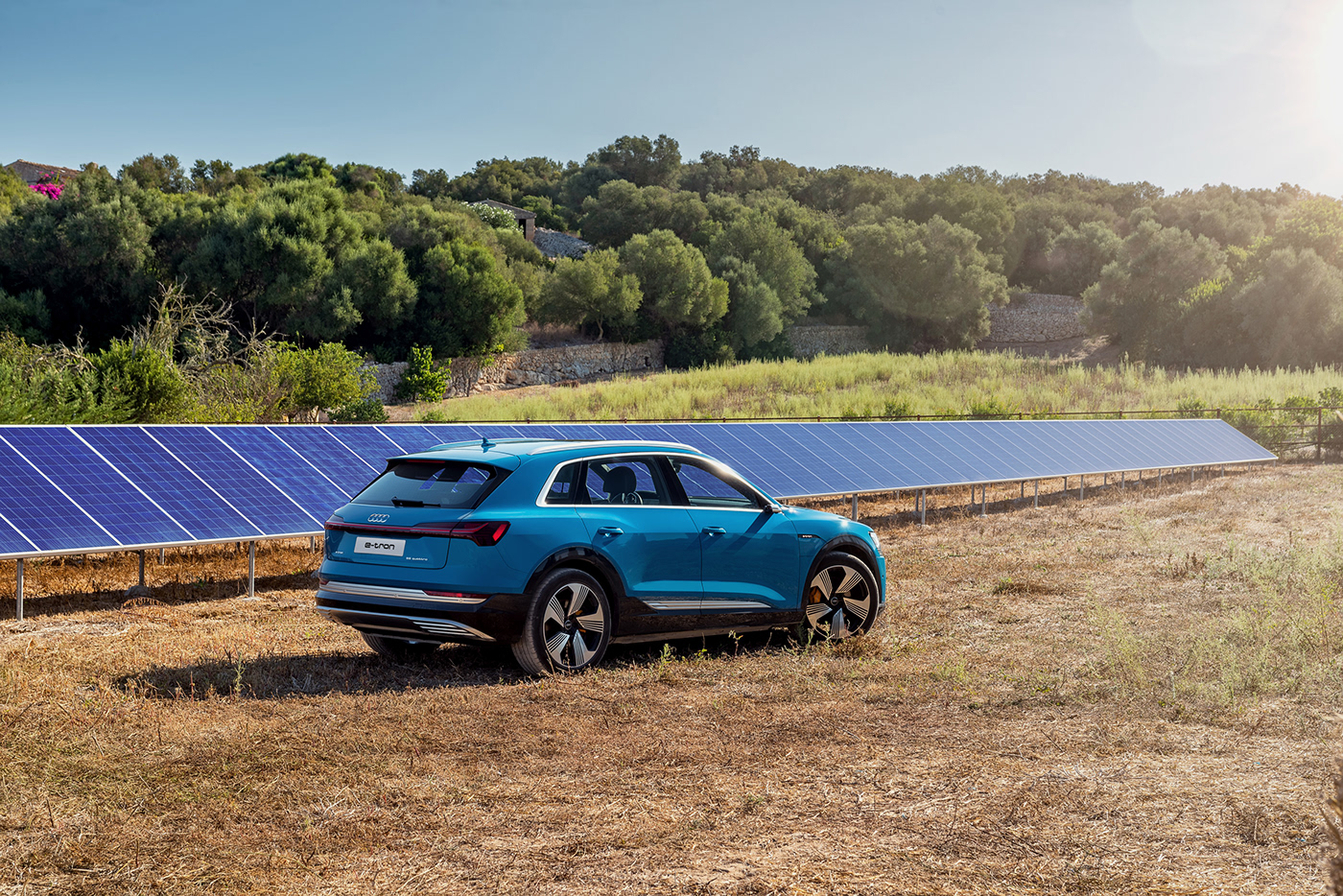 Audi e-tron back shot by Dean Wright Photography in Solar Farm. More on deanwrightautomotive.com