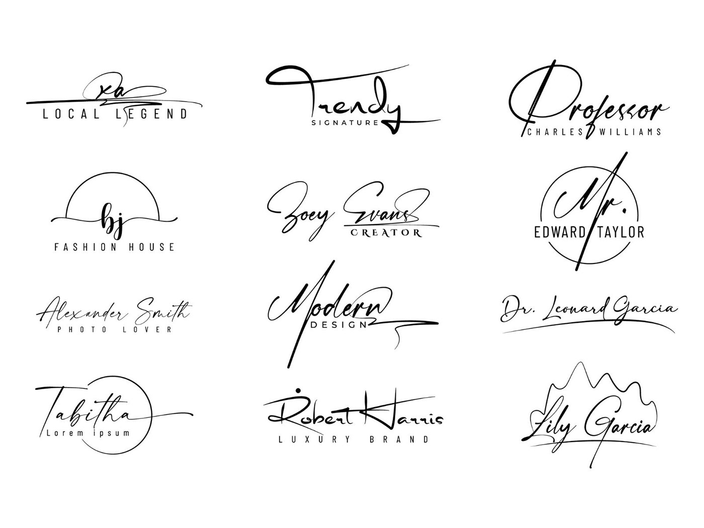 Trendy Handwriting, cursive, Signature Logo Collections