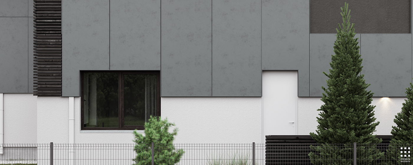 Fibercement wood black minimal house CG visualization CoronaRender  3D exterior