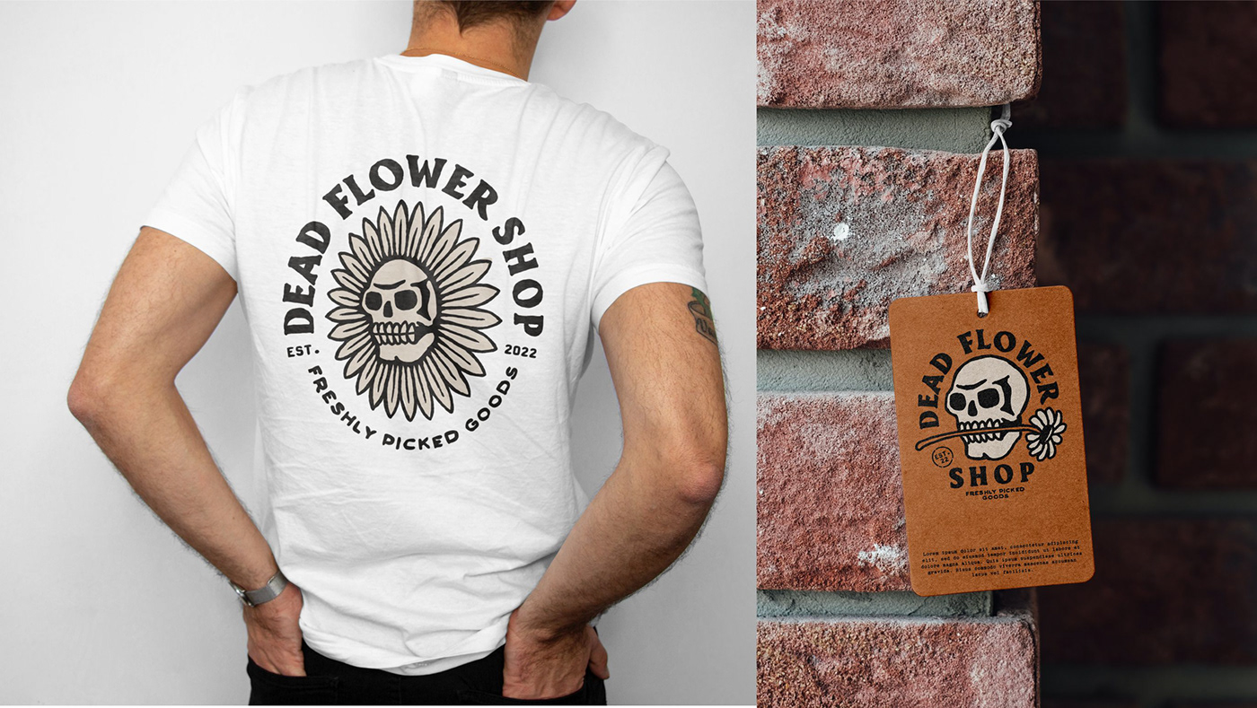 Logo Presentation - T-shirt Mockup & Tag/Label Mockup - Dead Flower Shop
