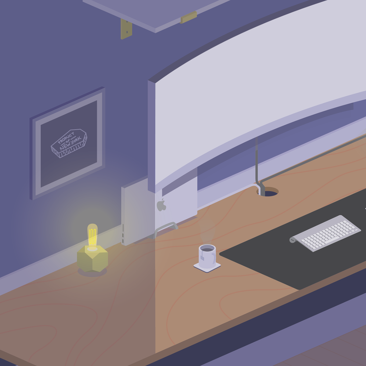 Office desk workspace 3D Shadows nighttime night dark cozy