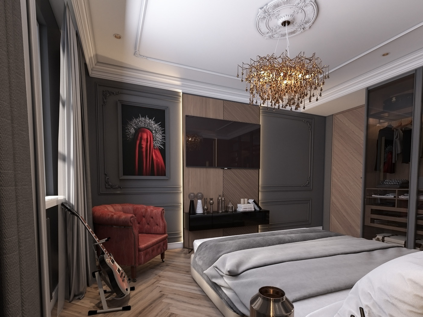 bedroom bedroomdesign design designerukraine interior design  visualization Визуализация интерьера дизайн интерьера Дизайн квартиры современный дизайн