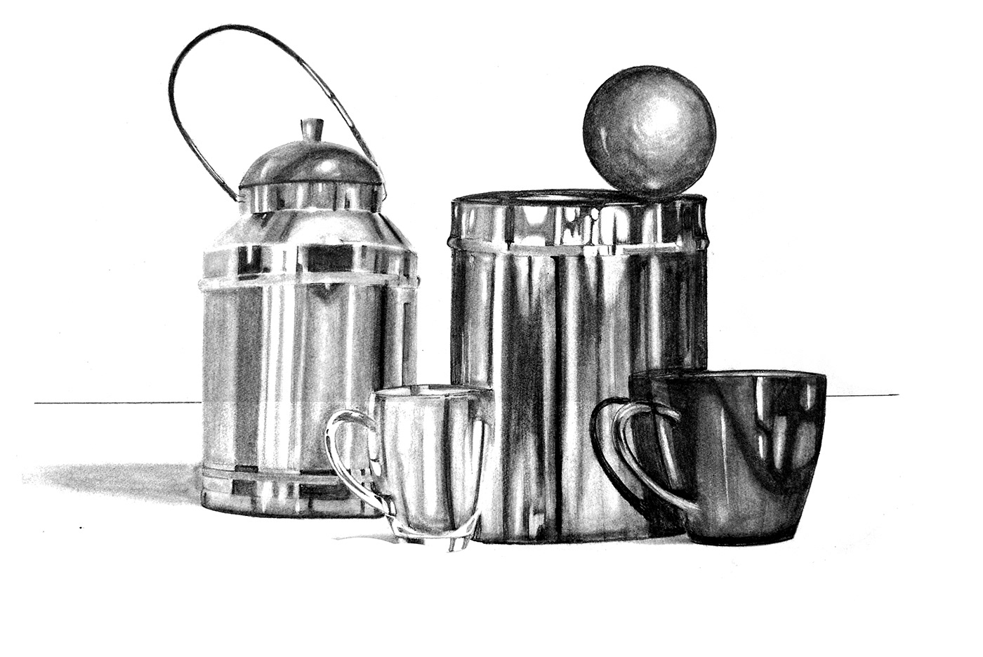 sketch Drawing  artist kettle pencils ball tiffin light shadow dark