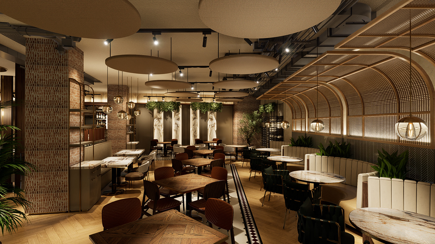 restaurant interior design  visualization architecture 3D D5 Render SketchUP architectural design modern