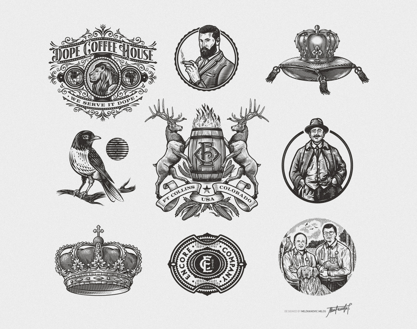 vintage logos retro logos logo Badge design logo set handcraft crest emblem design tobacco Whiskey