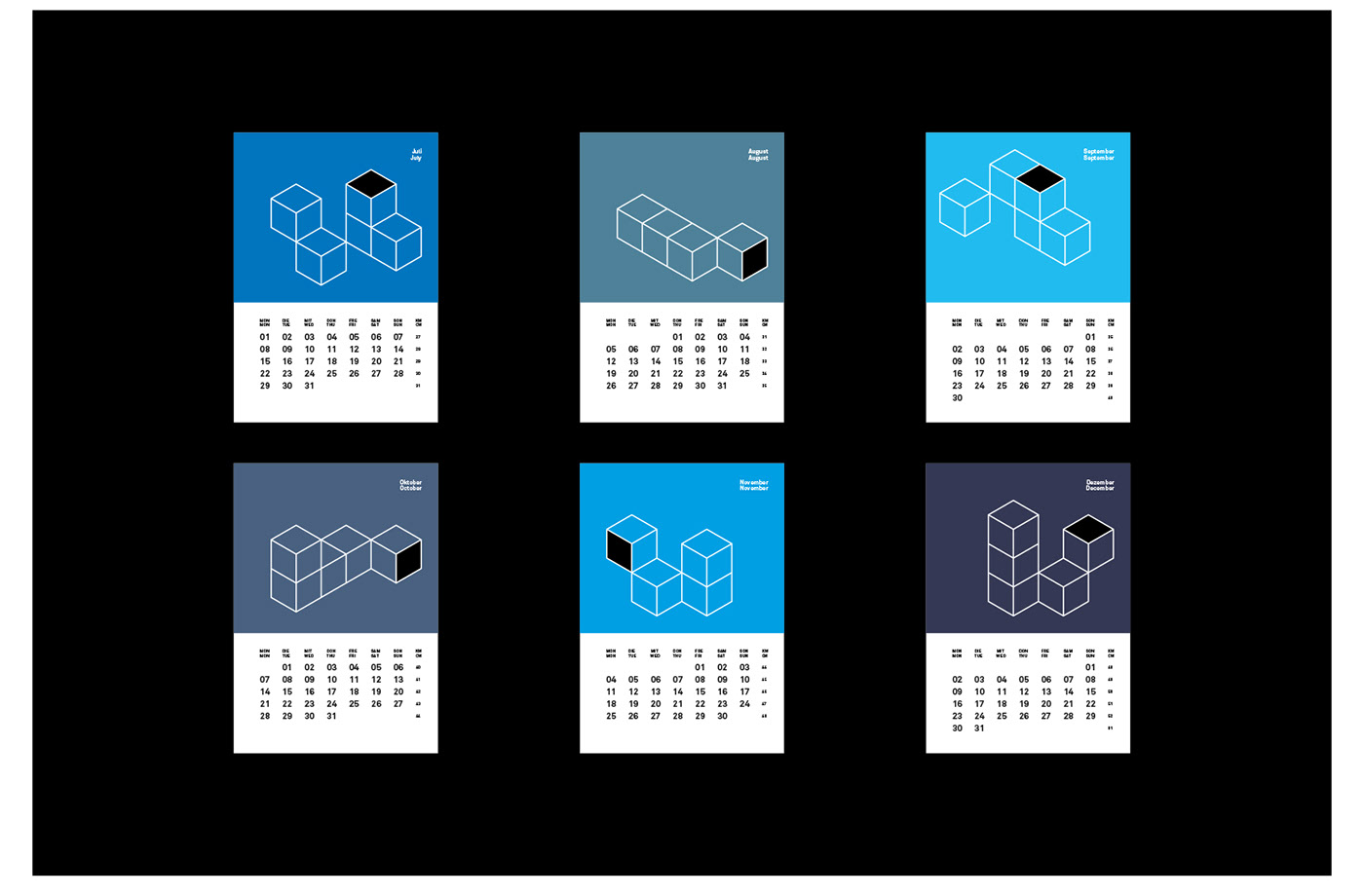 geometric industry minimal bauhaus blue calendar Printfinishing Lasercut