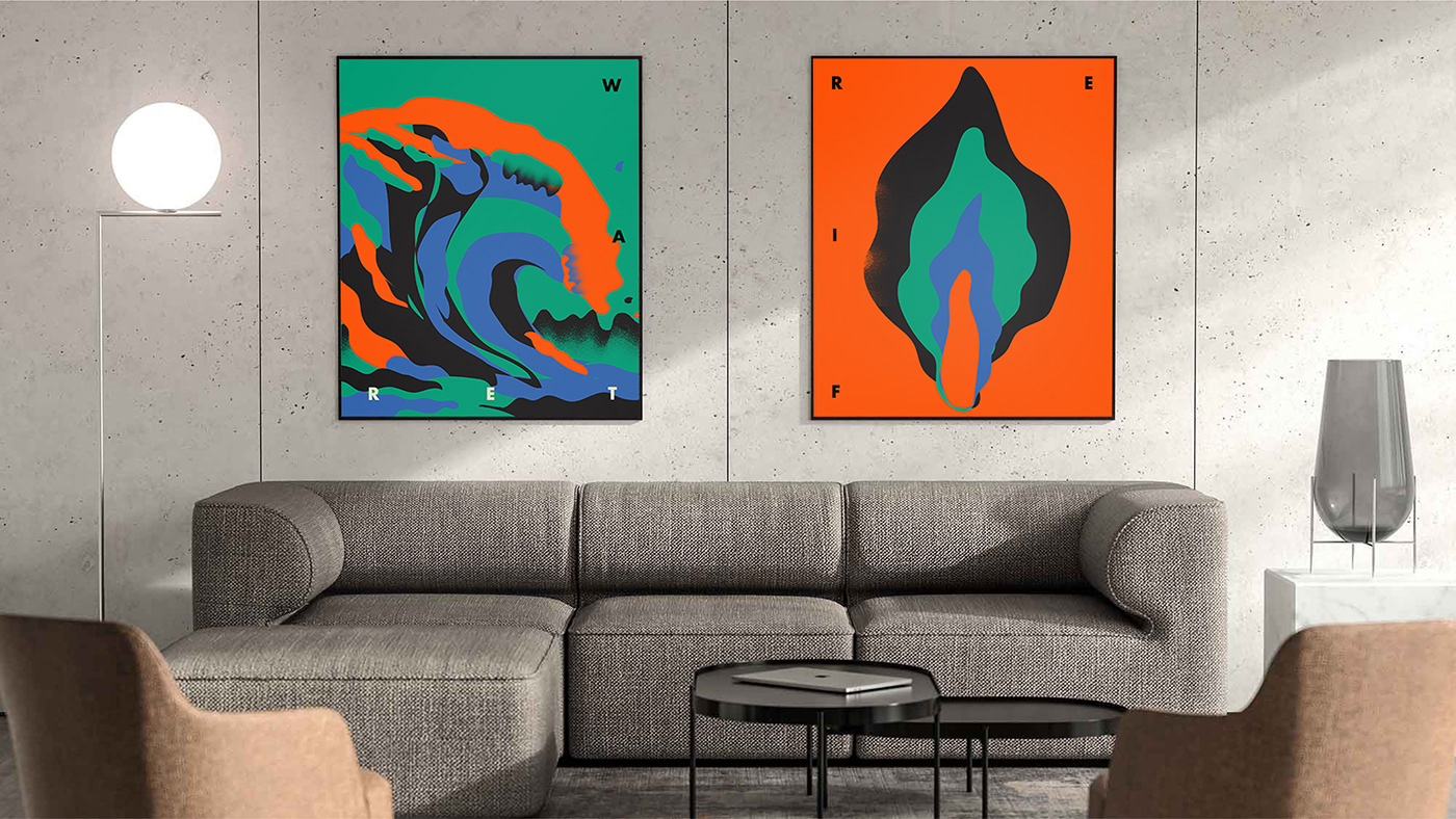 ILLUSTRATION  print water fire earth air elements poster four Nature