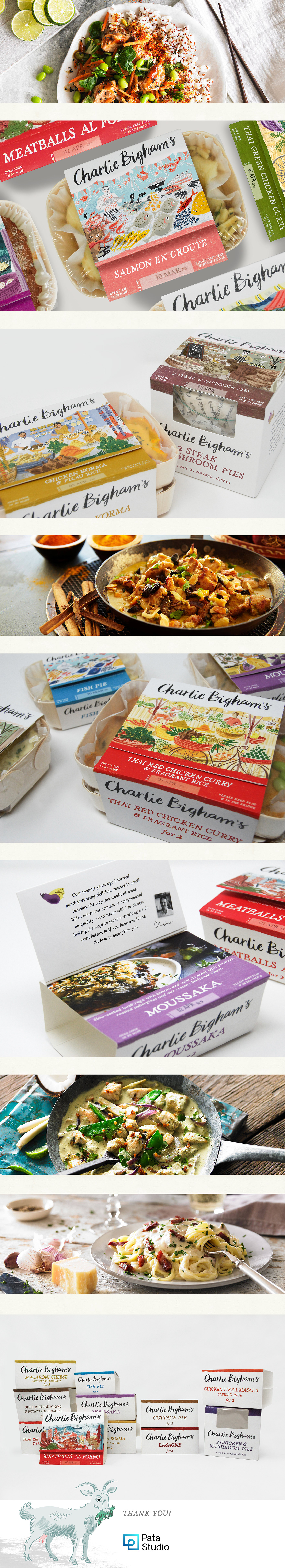 bigham's Packaging ILLUSTRATION  Charlie bigham's branding  brand identity Food  design graphicdesign
