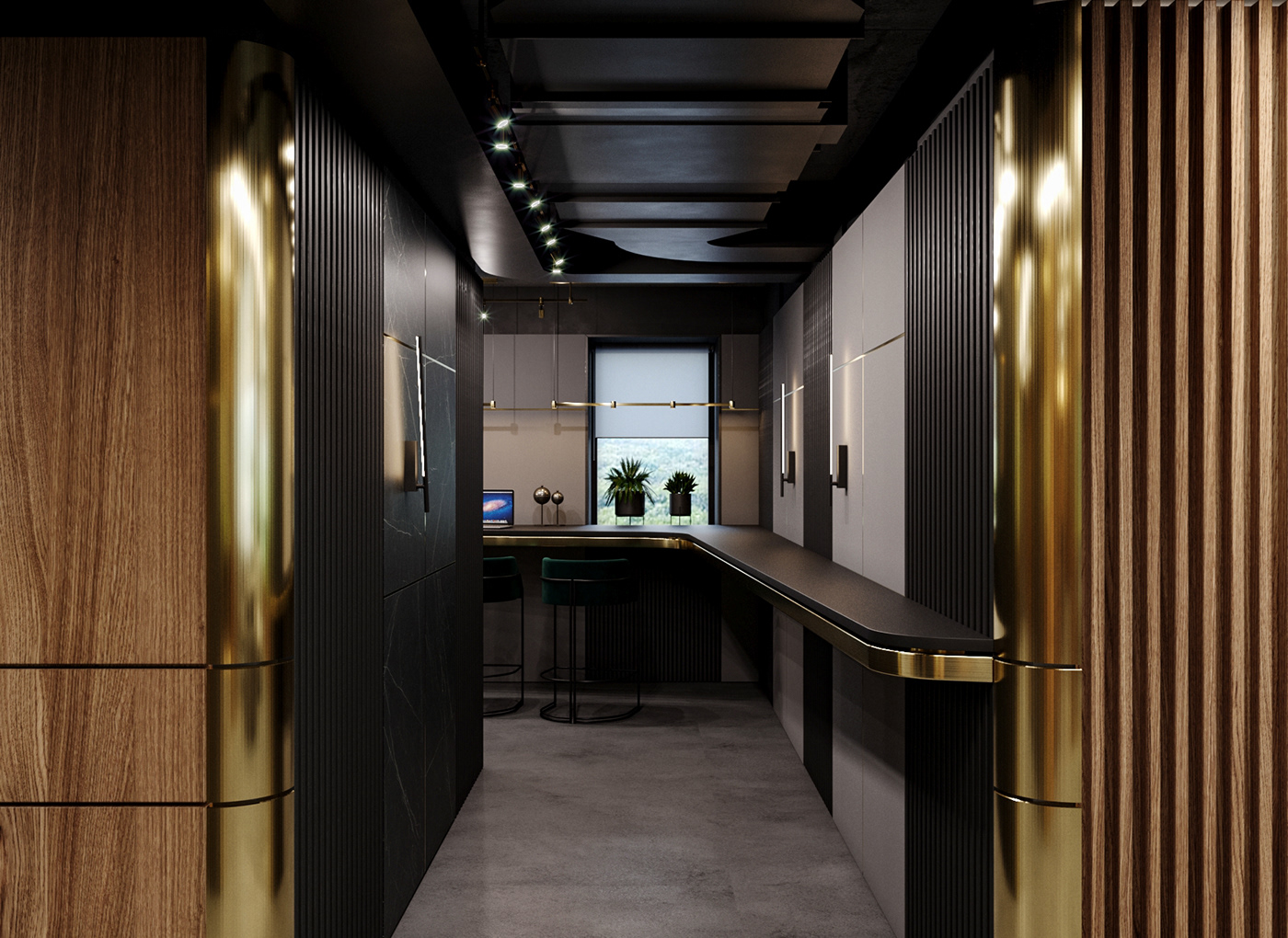 brass Interior interior design  kitchen kitchen design luxury Office Office Design Render visualization