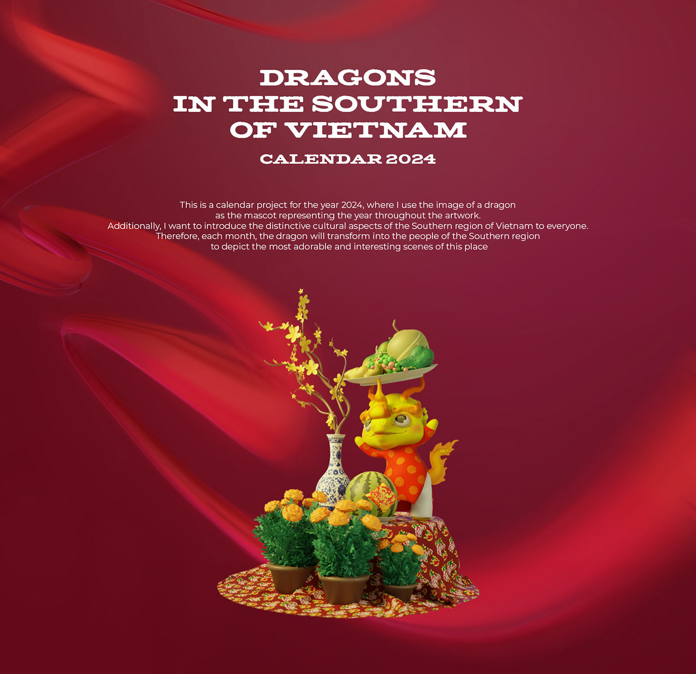 calendar new year vietnam culture ILLUSTRATION  3D dragon 2024 calendar blender Zbrush