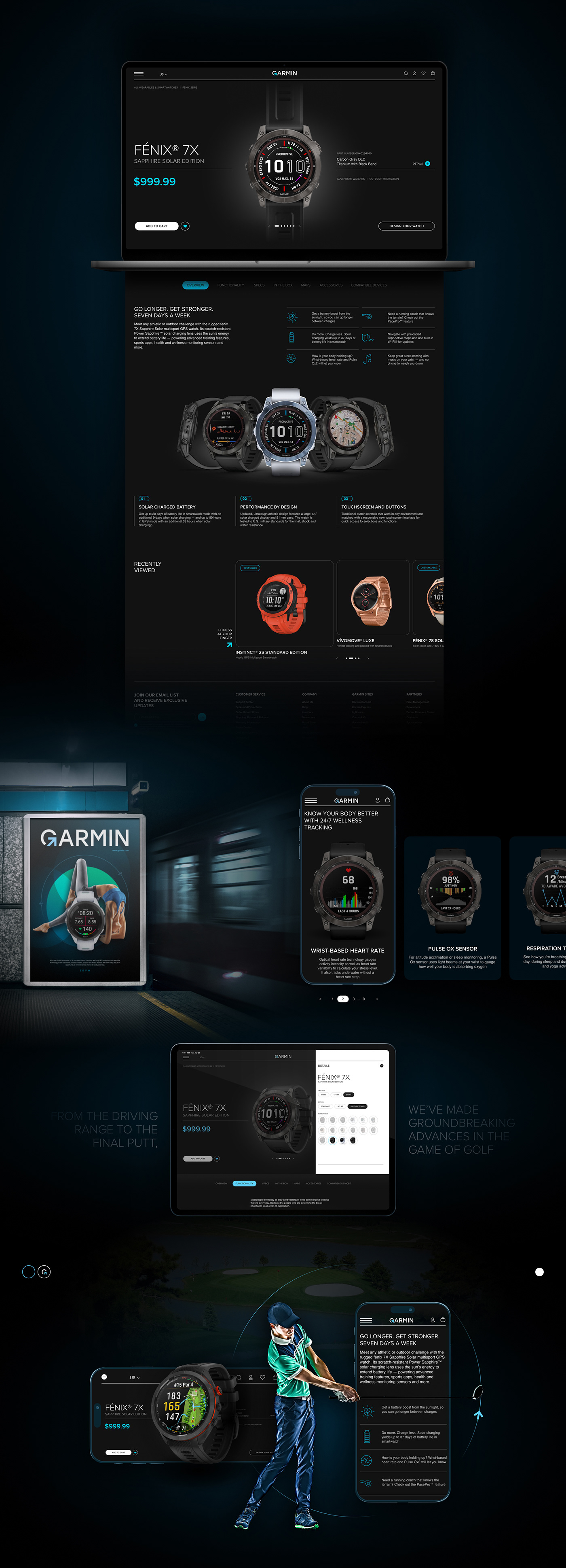 Website UI/UX Figma Web Design  smartwatch e-commerce dark clean watch Garmin