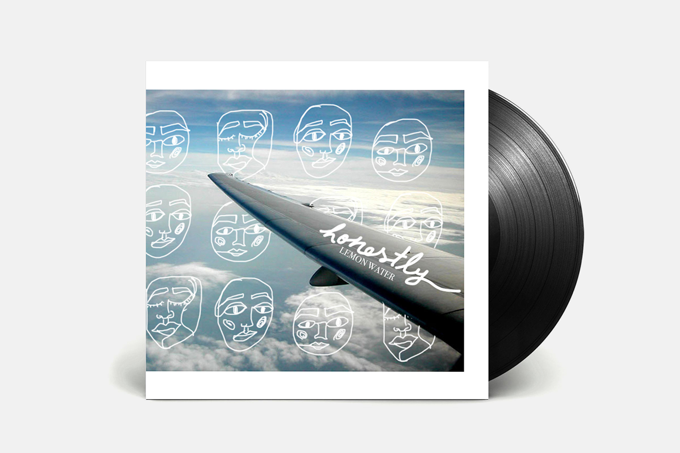 airplane honestly graphic design  drawn faces Music Vinyl blue White gray