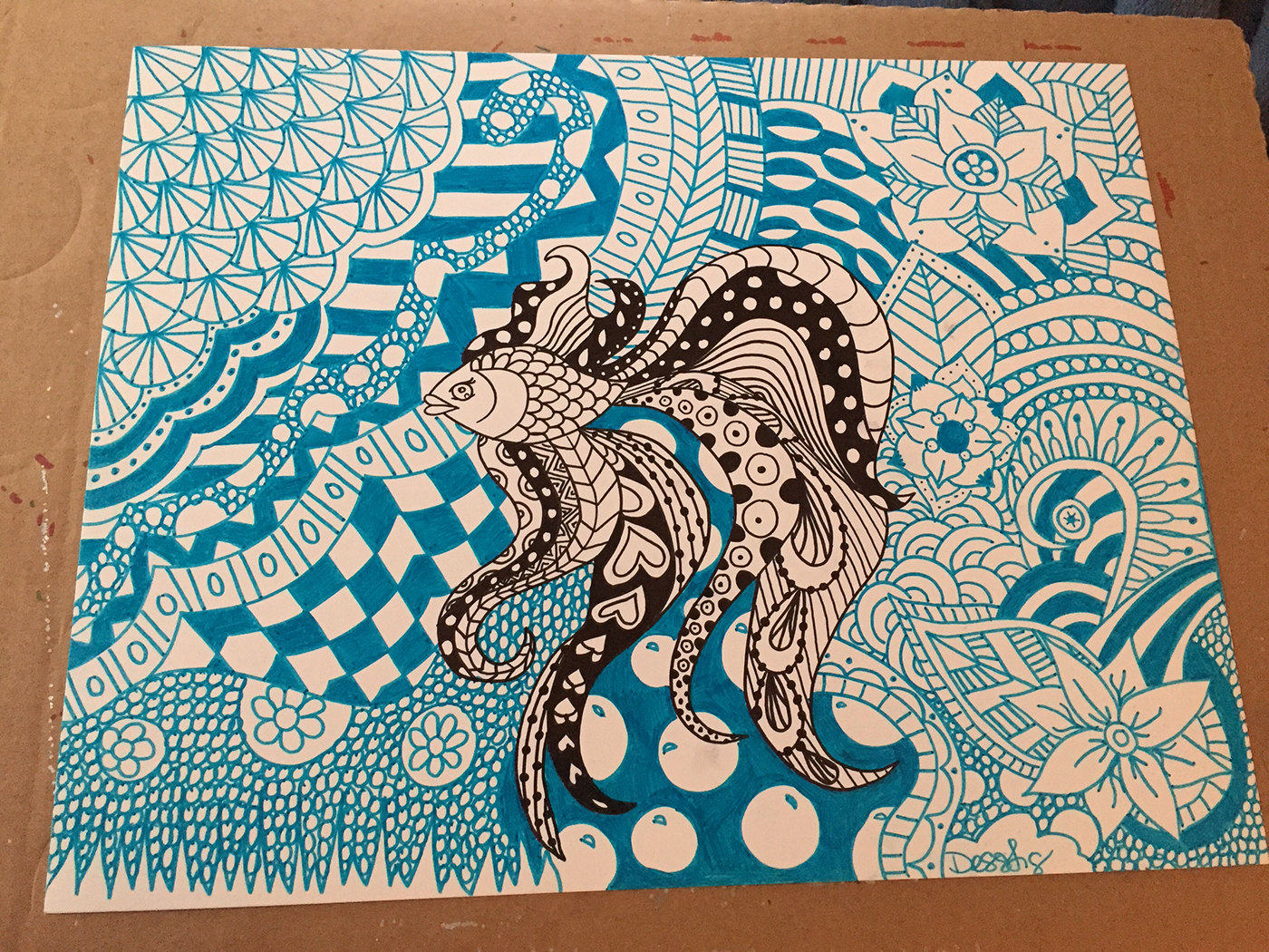 blue fish doodle pattern Flowers