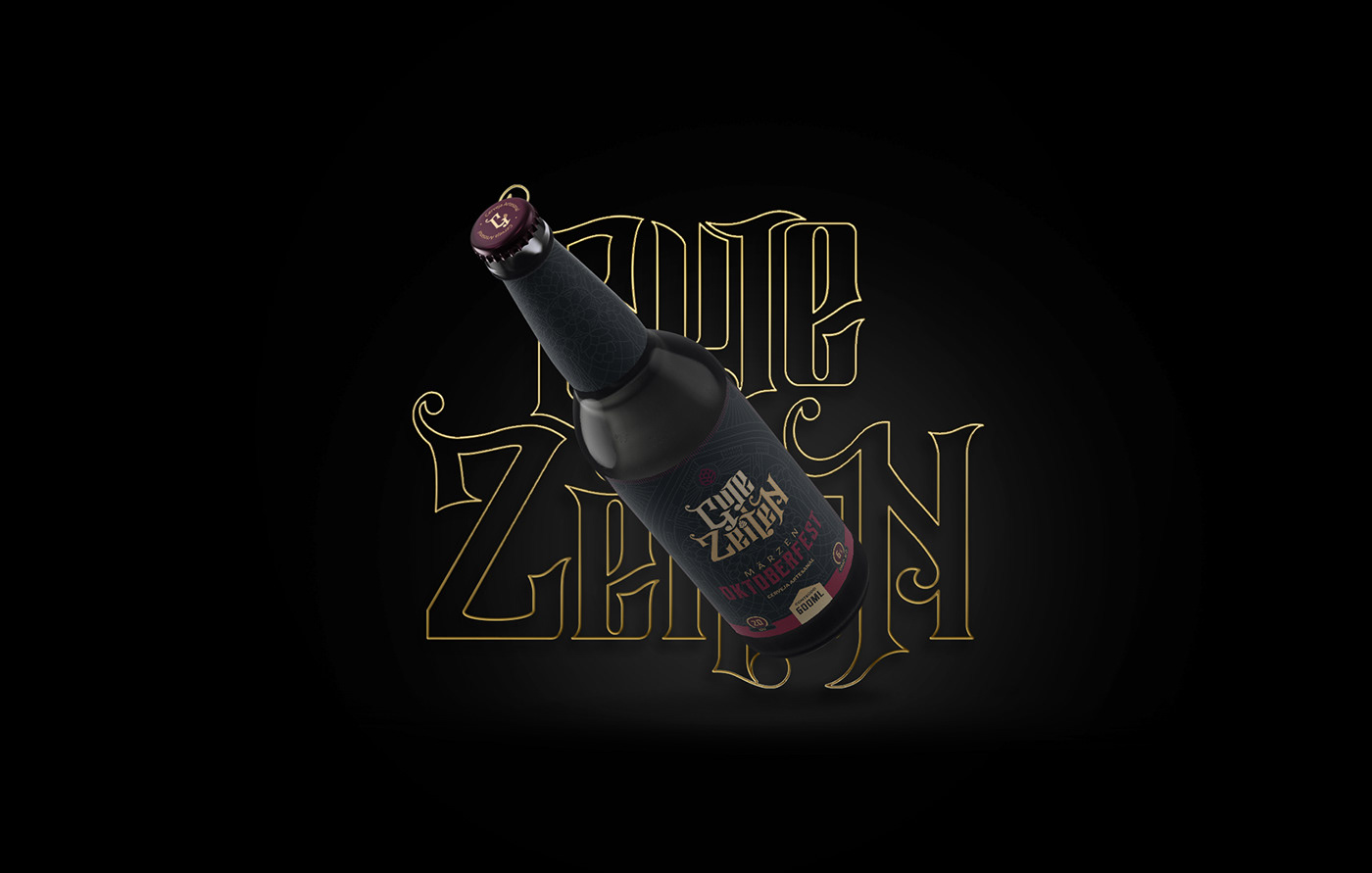 Rótulo da cerveja Gute Zeiten aplicado a garrafa. Fundo escuro com o logo em dourado.
