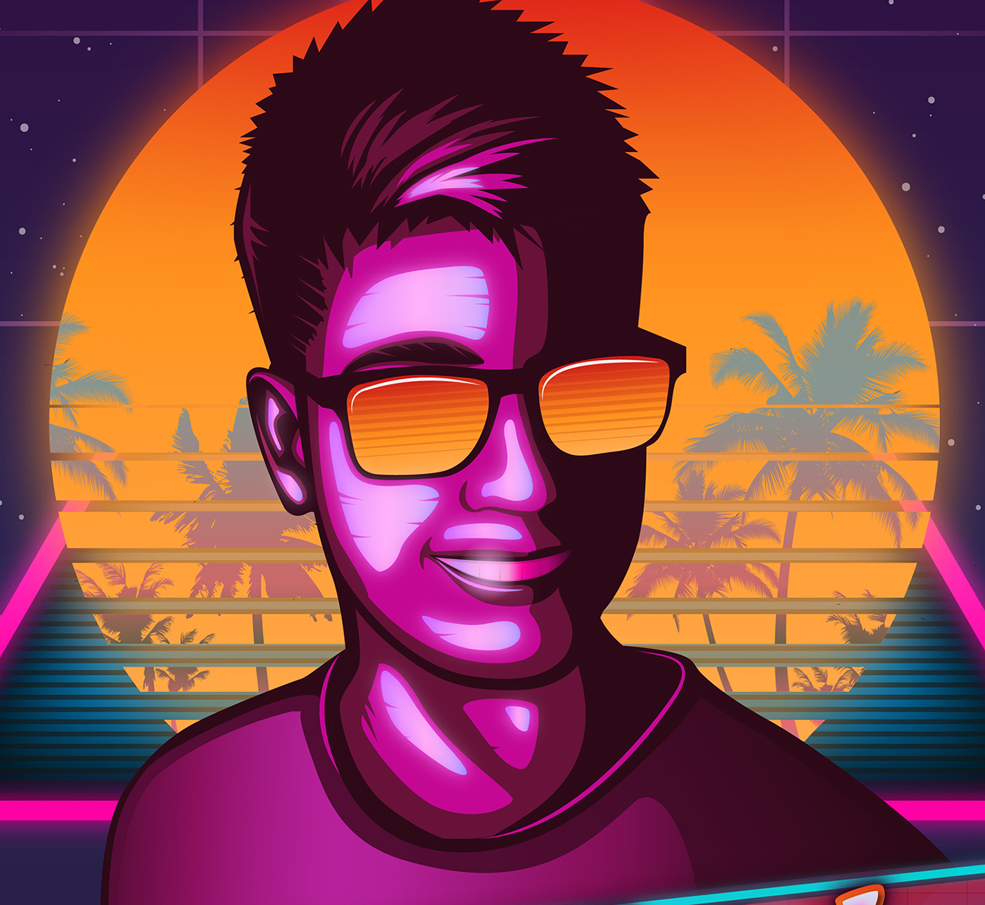 80s neon Synthwave miami drive VICE sunset palm digital