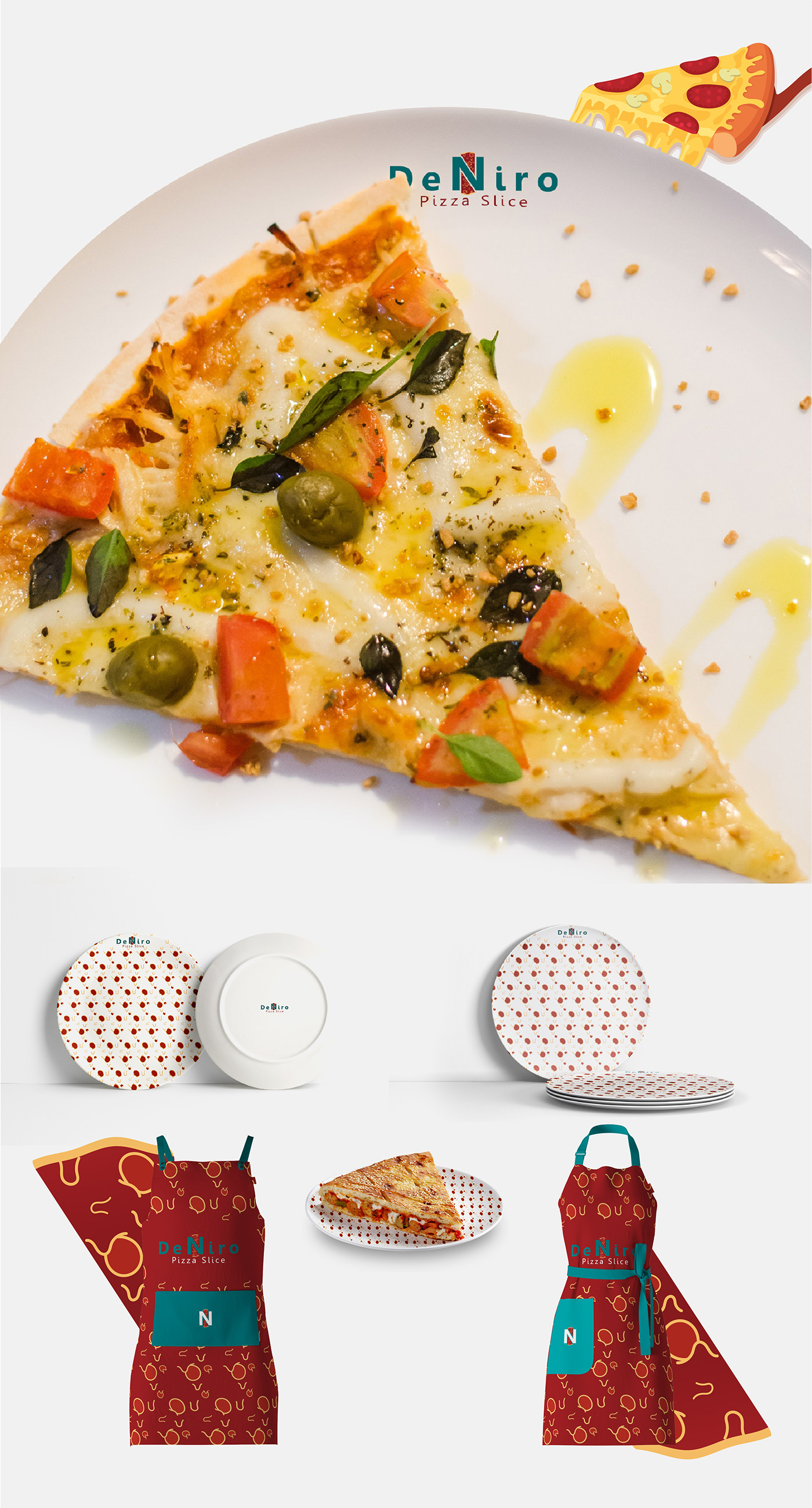 branding  DENIRO logo Pizza pizza slice rebranding