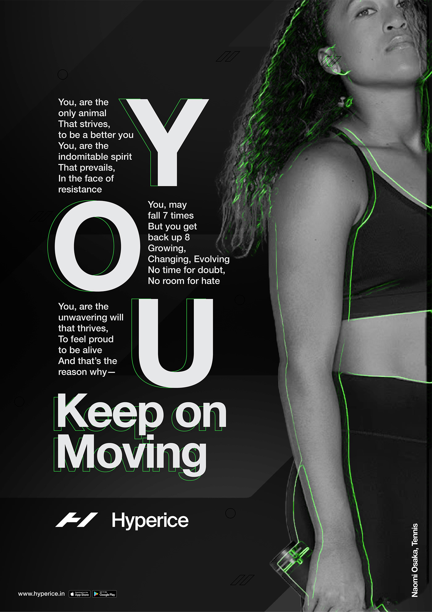 ads design Advertising  black & white Hyperice KEEP MOVING massage Naomi Osaka sports Treatment virat kohli 