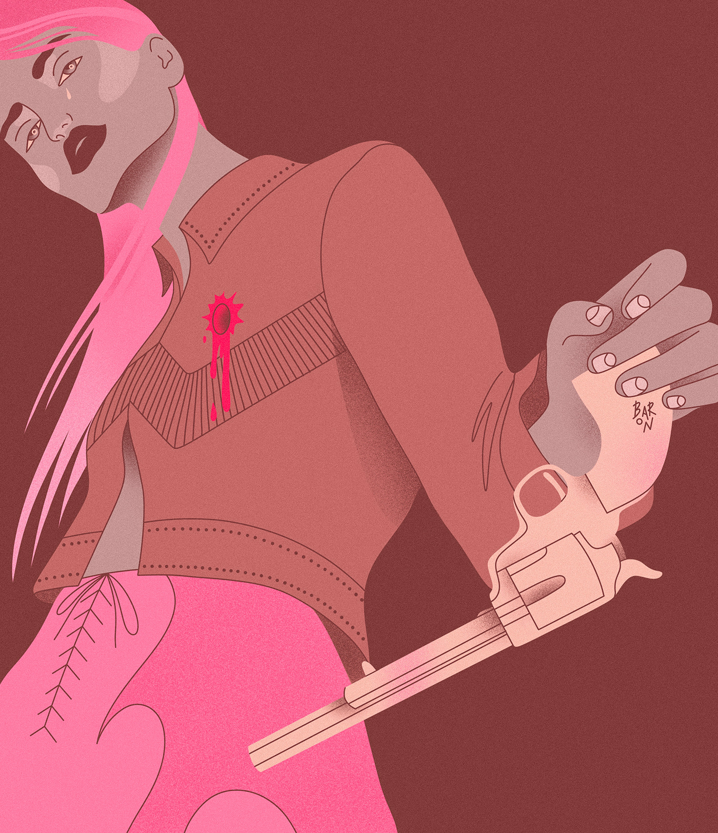 bangbang cowboy cowgirl fashion illustration girl illustration Girl Power Gun line art pink shot