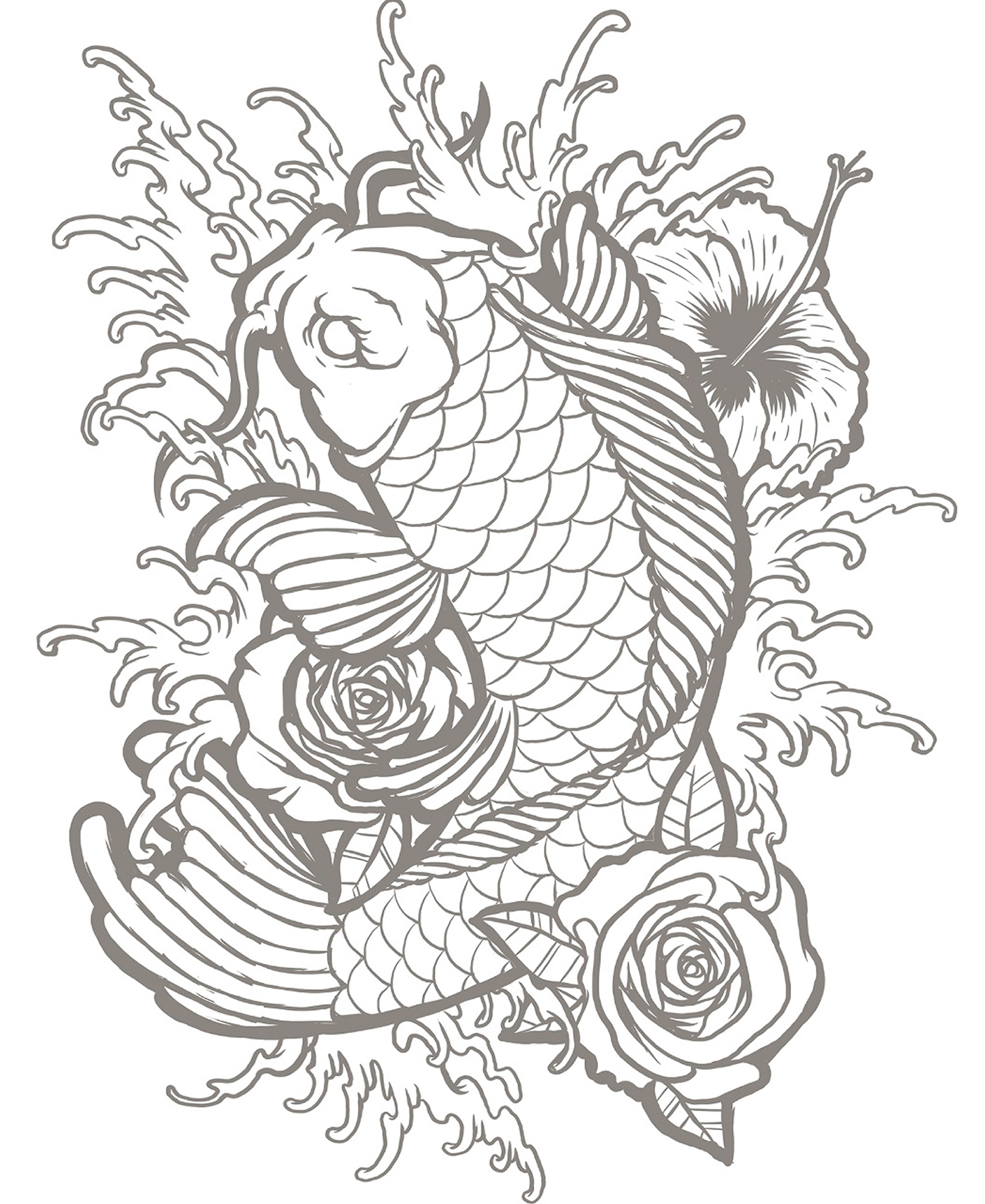 snake vector koi Roses skull tattoo oriental Flowers design