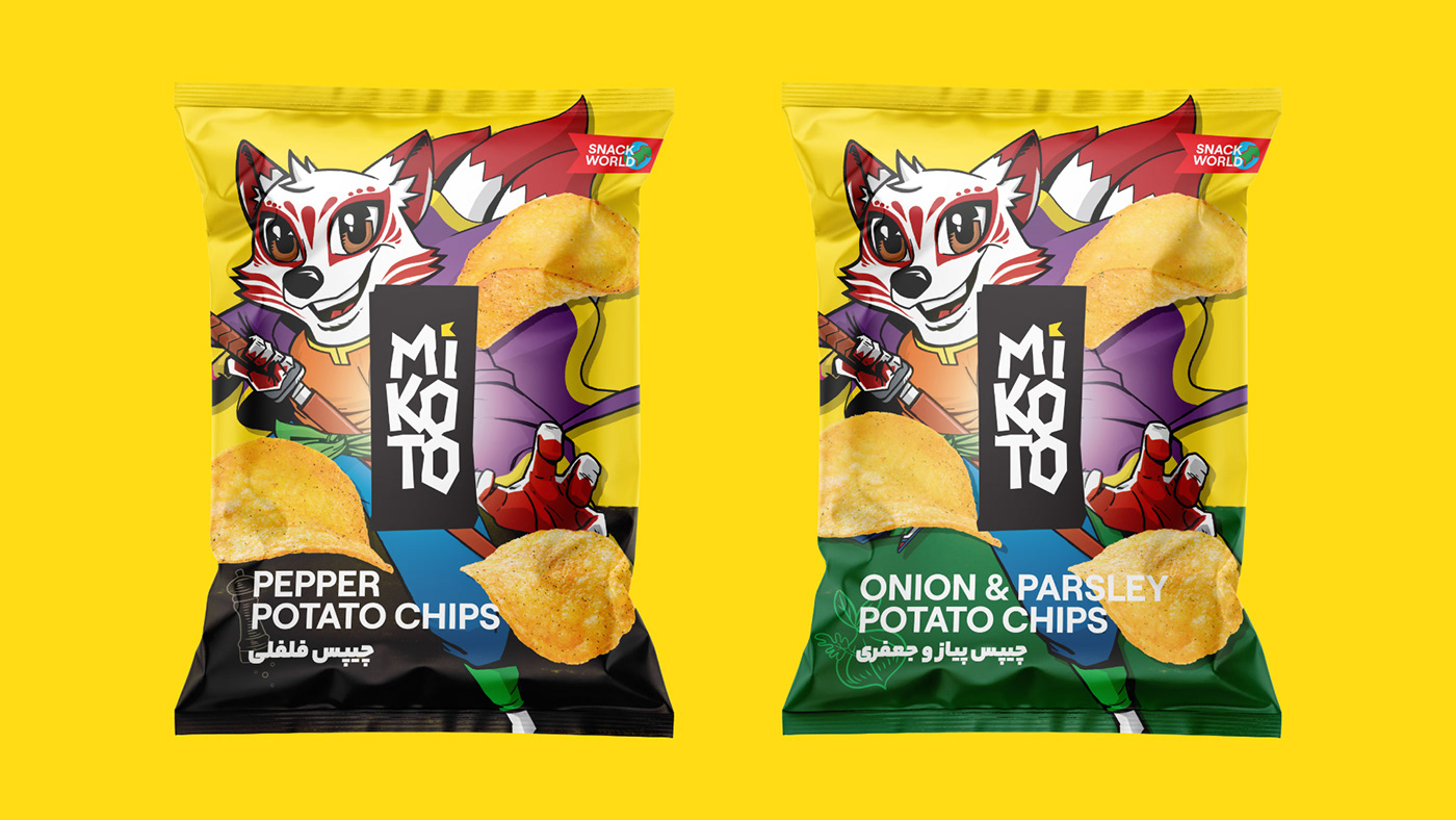 Advertising  brand identity Character design  chips Logo Design Mikoto Packaging popcorn ramin raoufi visual identity