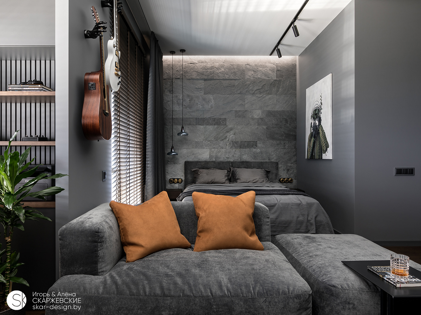 apartment bachelor belarus dark design flat Interior masculine Minimalism minsk