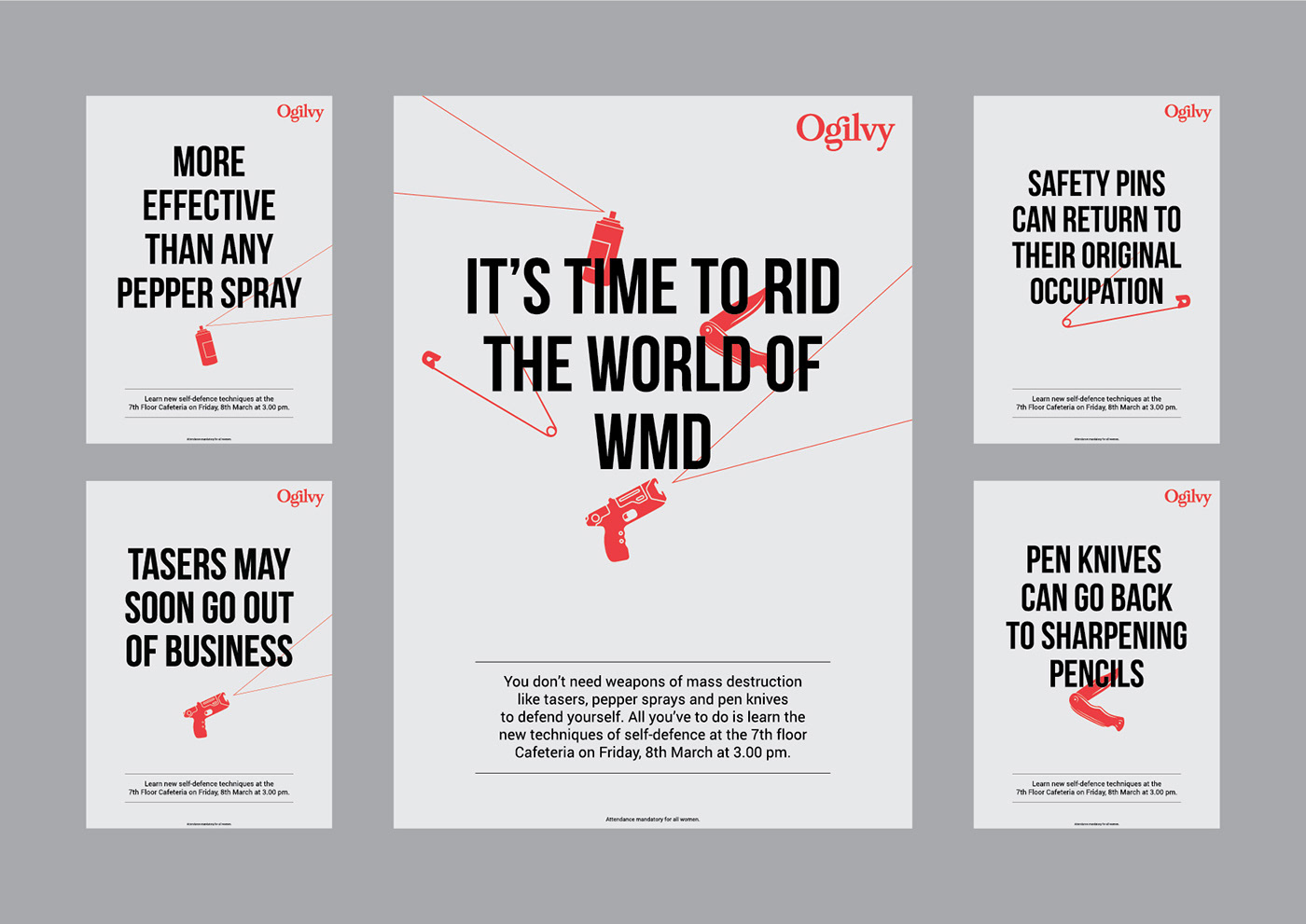 campaign women Day ogilvy Advertising  self-defence class art ads weapons