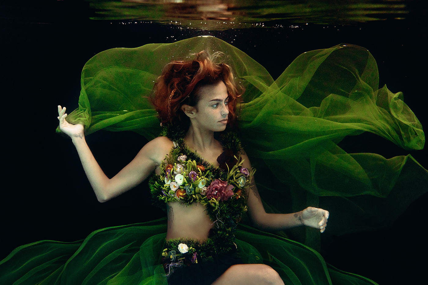 Canon fine art photography Menna Hossam mermaid nymph redhead UNDERWATER PHOTOGRAPHY