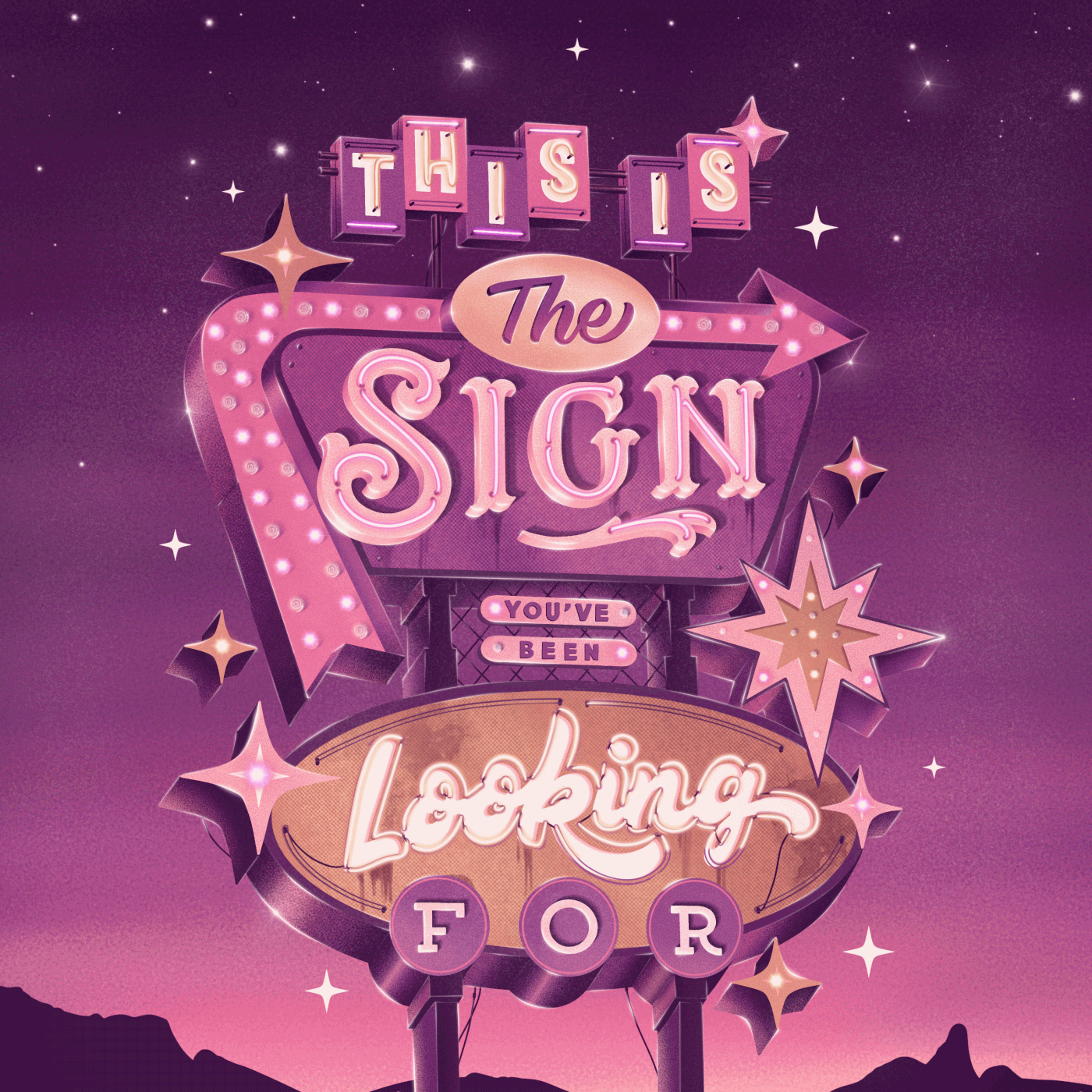 "This is the sign you've been looking for" Retro Sign lettering in Procreate