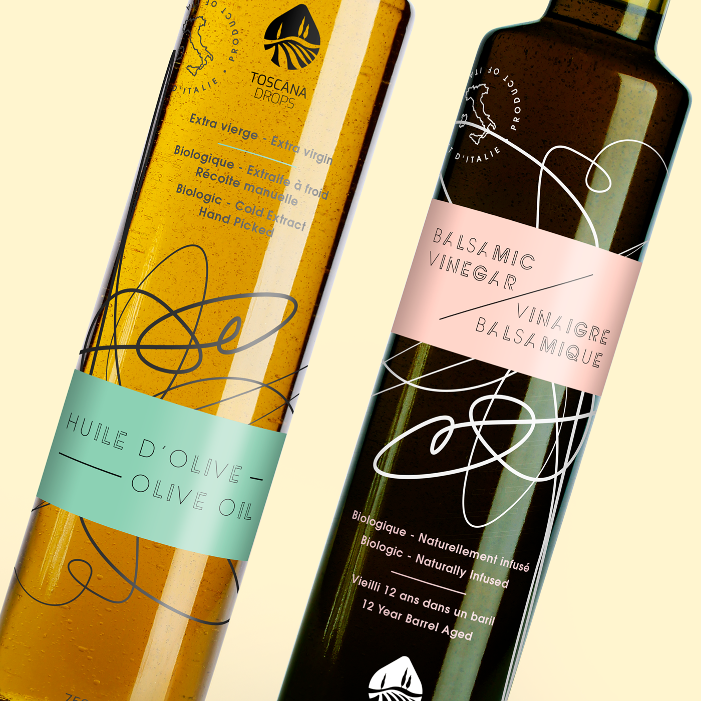 emballage Packaging Toscana drops design Olive Oil balsamic vinegar