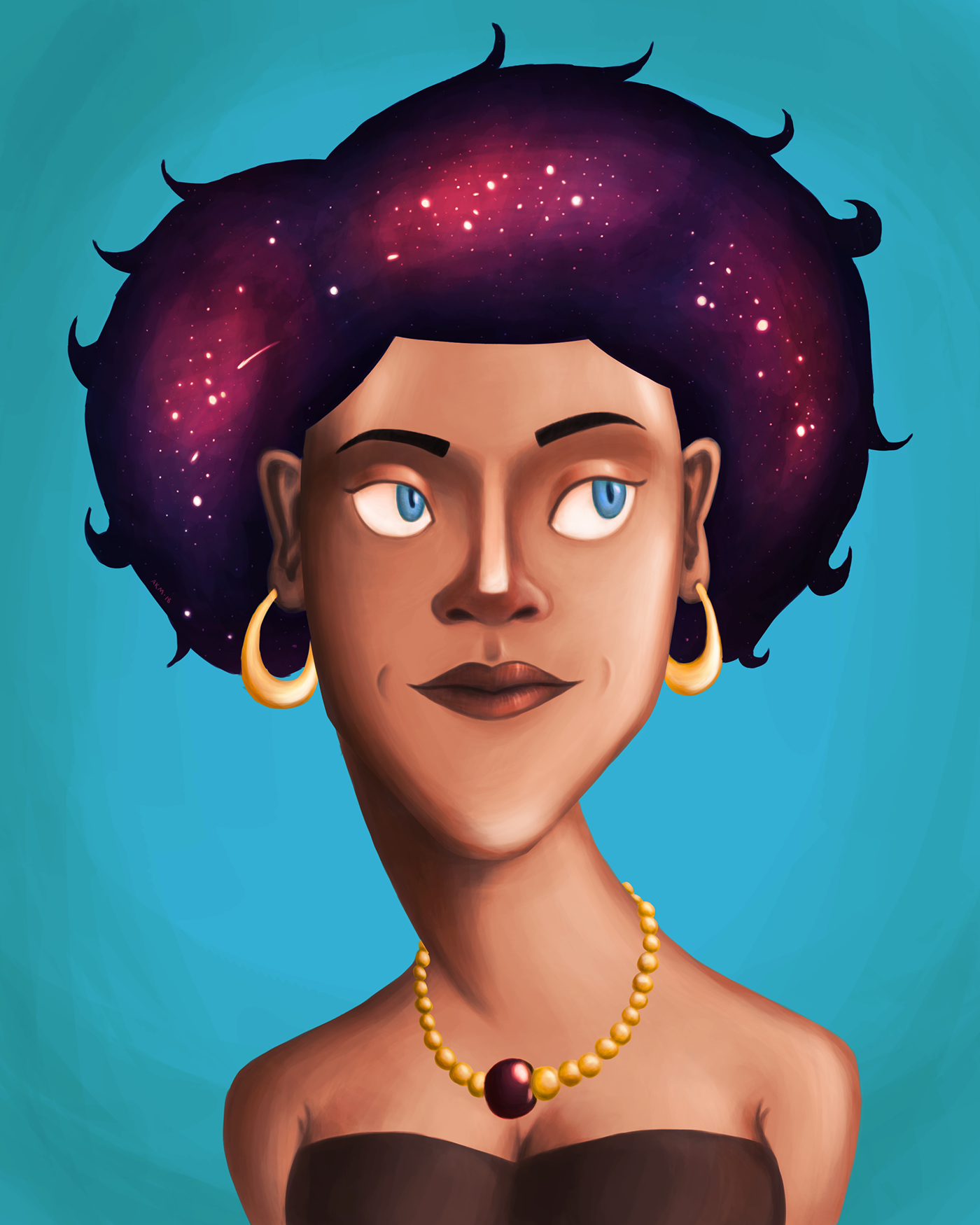 galaxy hair galaxy celestial afro portrait digital painting face bust
