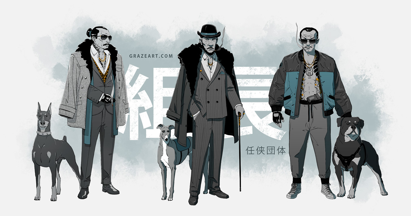 yakuza gang characterdesign suit assasin sumo boss afro