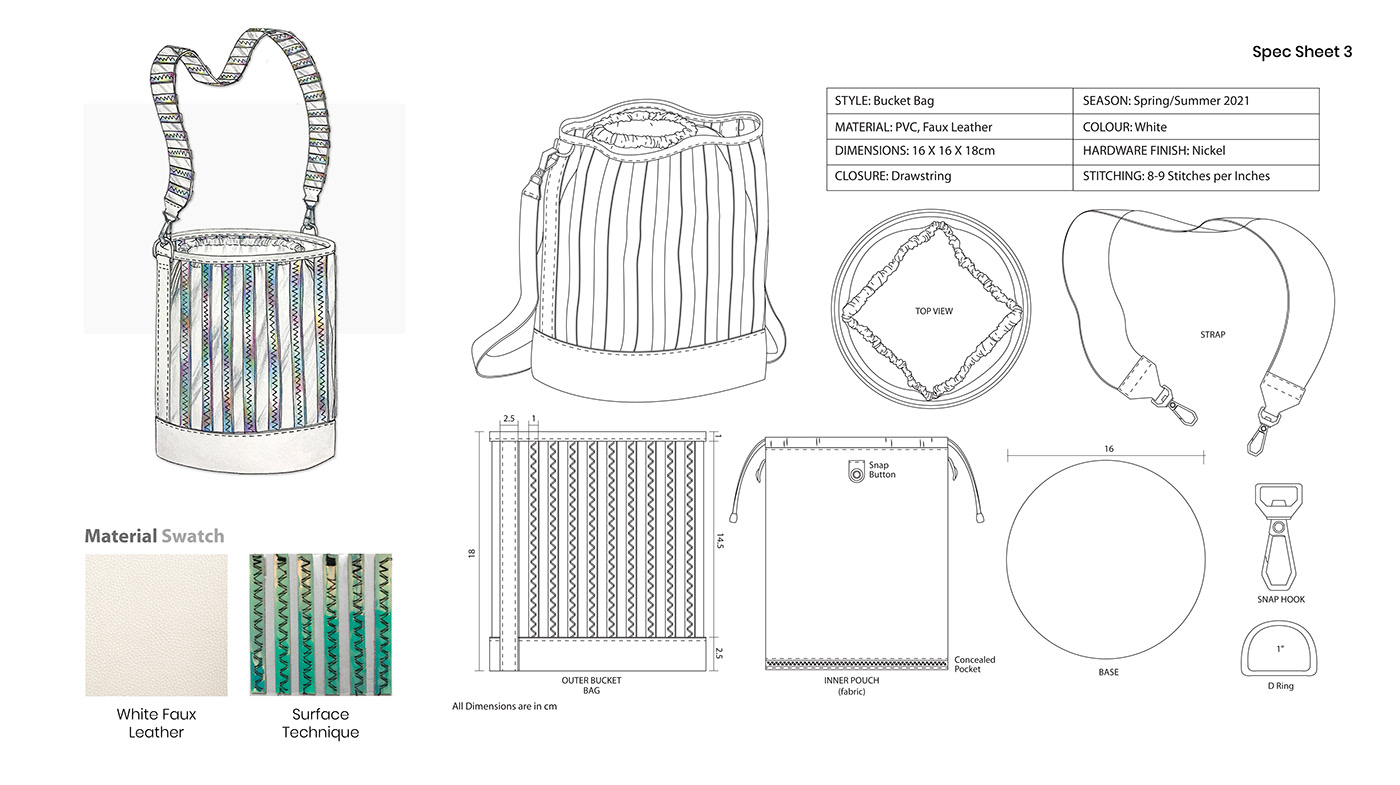 Accessory Bucket bag Fashion  handbag Italy milan pattern making range design sewing surface design