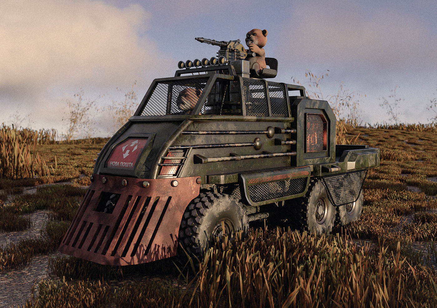 3D model armored car concept art Gun machine gun Military sci-fi teddy bear toy Weapon