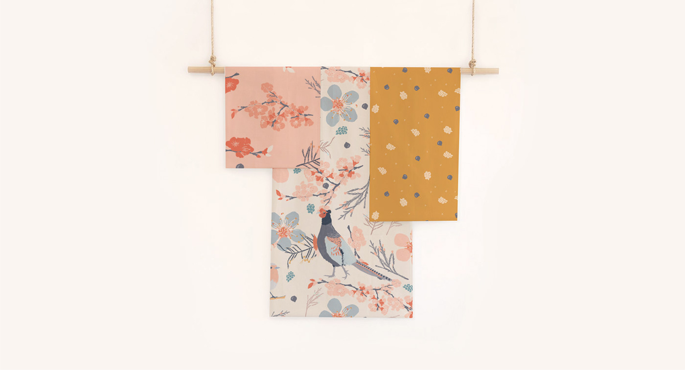 ILLUSTRATION  ilustracion patterndesign Patterns surfacedesign textile hanami japan Japaneseillustration textilecollection