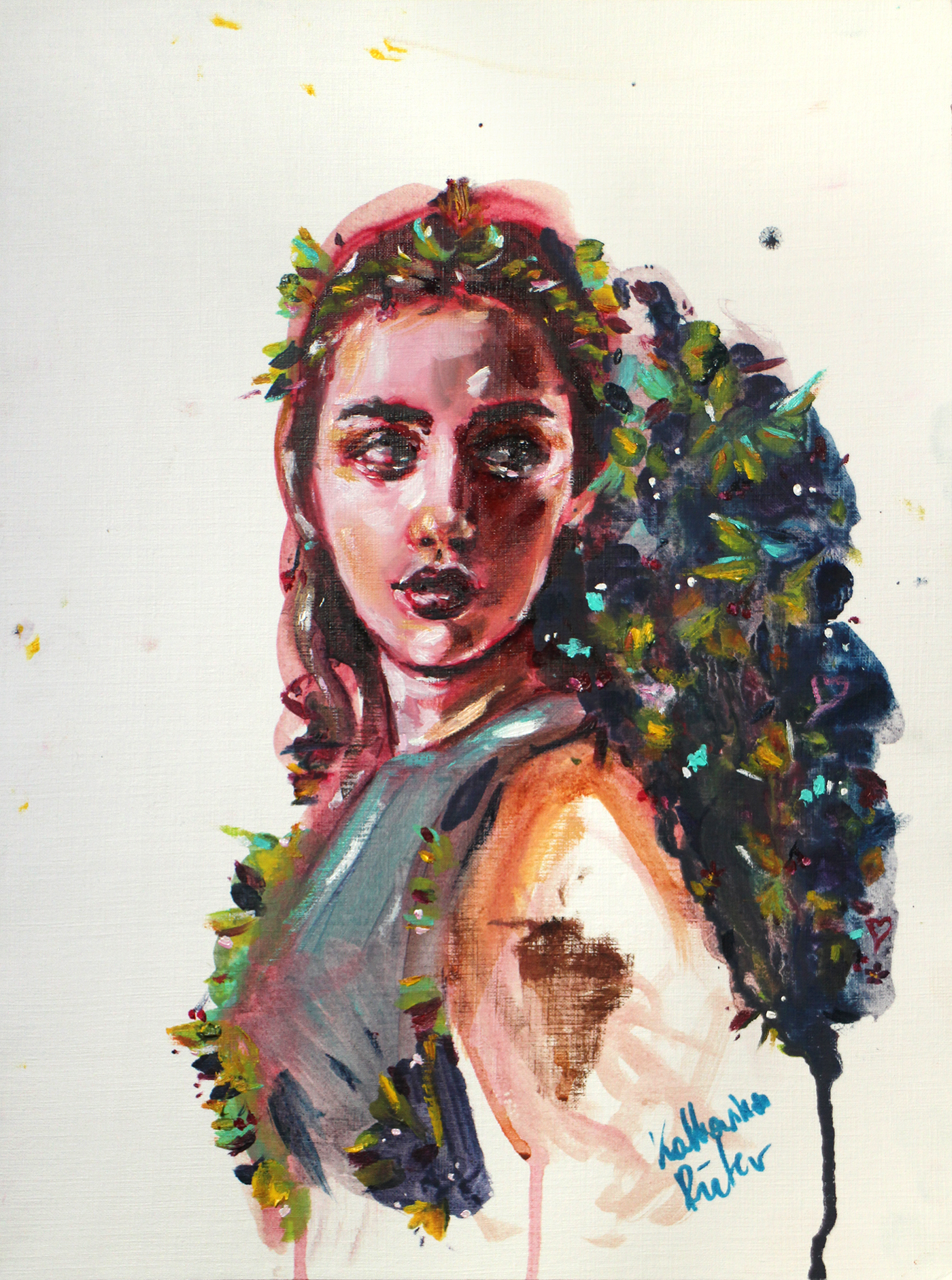 traditional oil paint portrait colorful female artists Oil Painting fine art ILLUSTRATION 