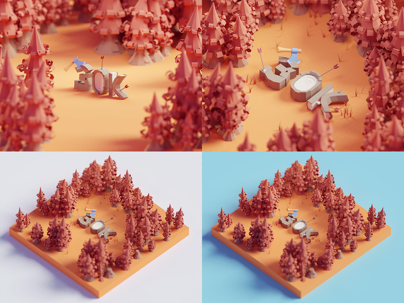 blender b3d Isometric Low Poly woods 30k layers hidden fossils trees