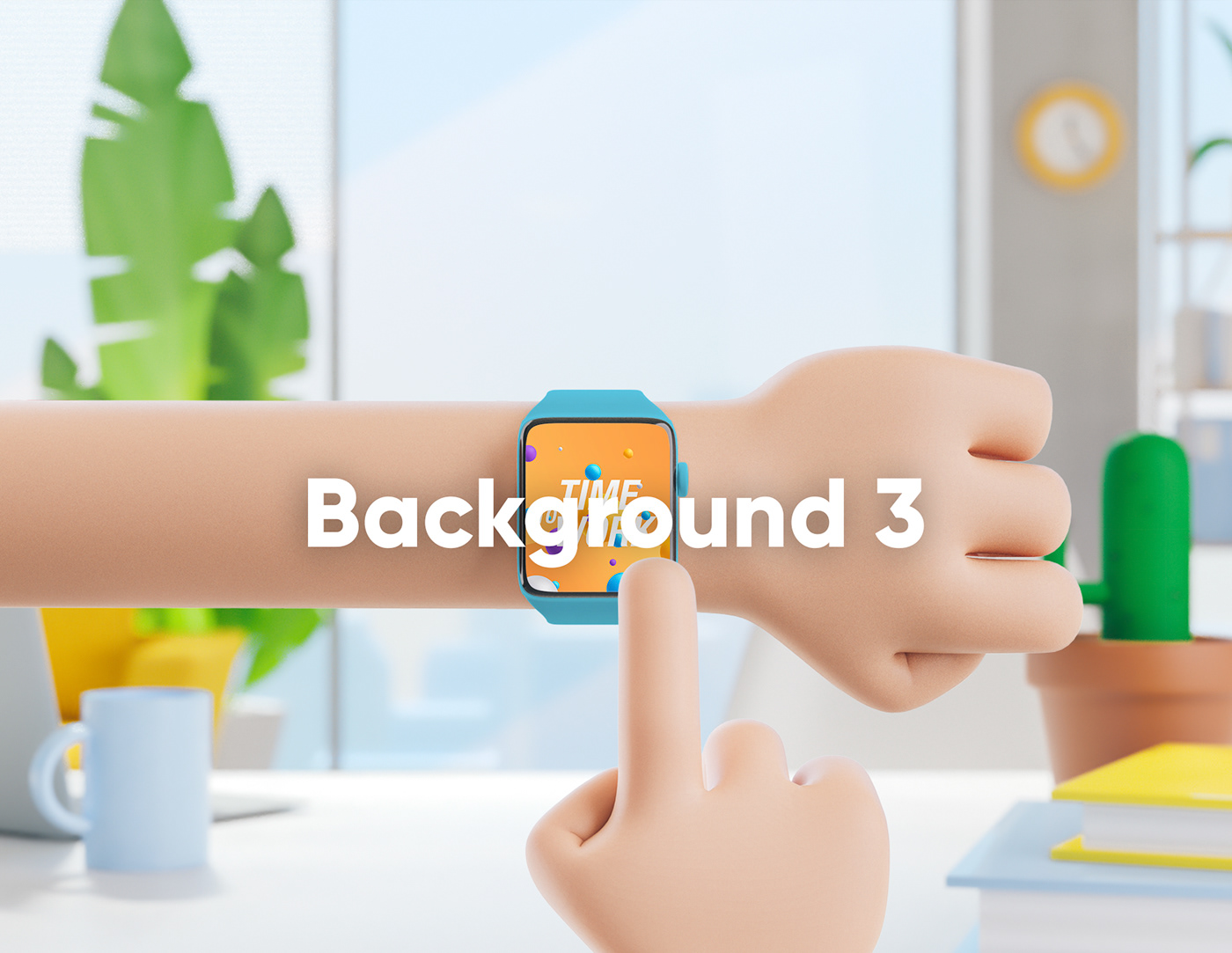 cartoon hands Mockup iphone iwatch free psd mock up 3D Character