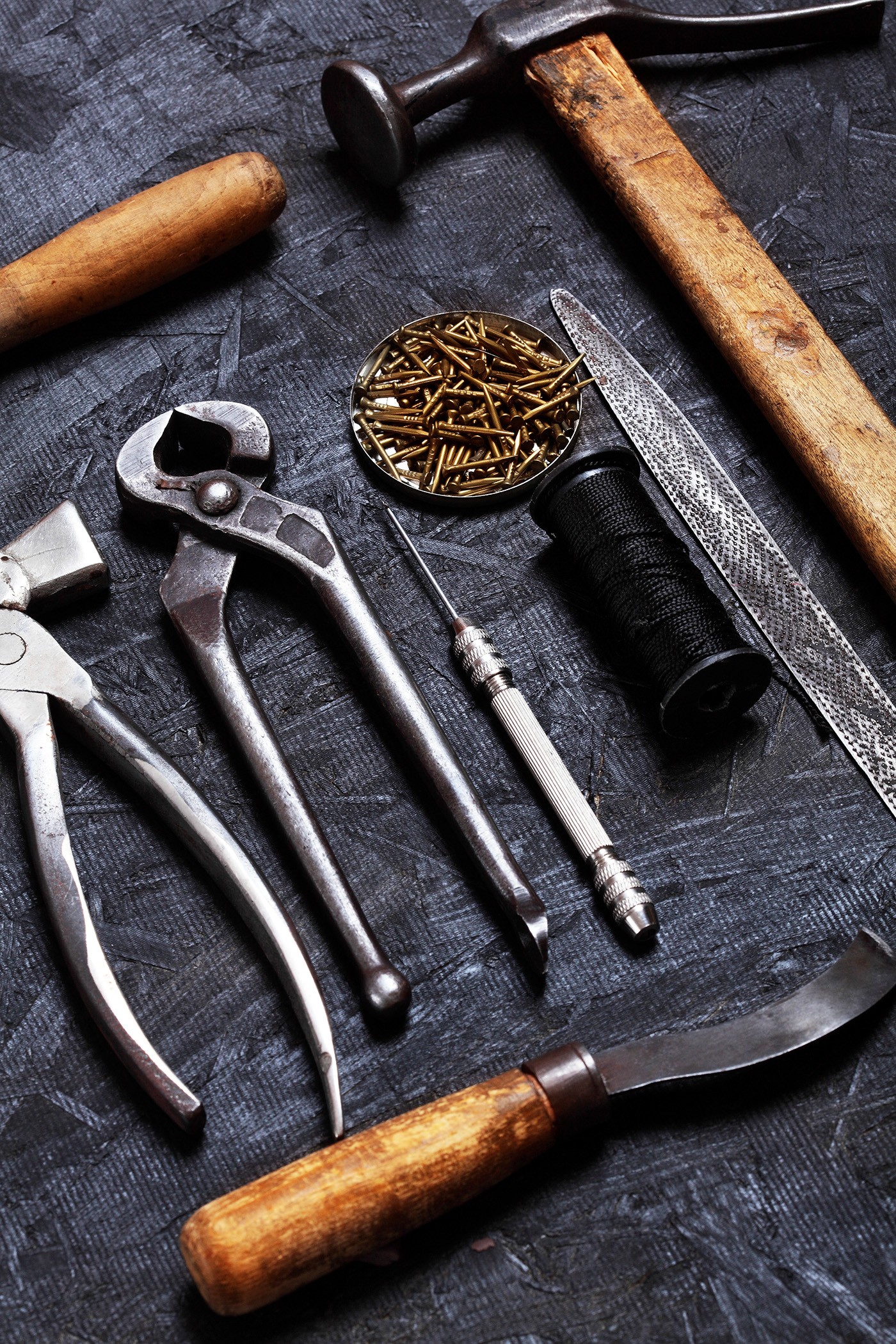 tools,Cobbler,hammer,knife,shoemaking,nails,Photography.