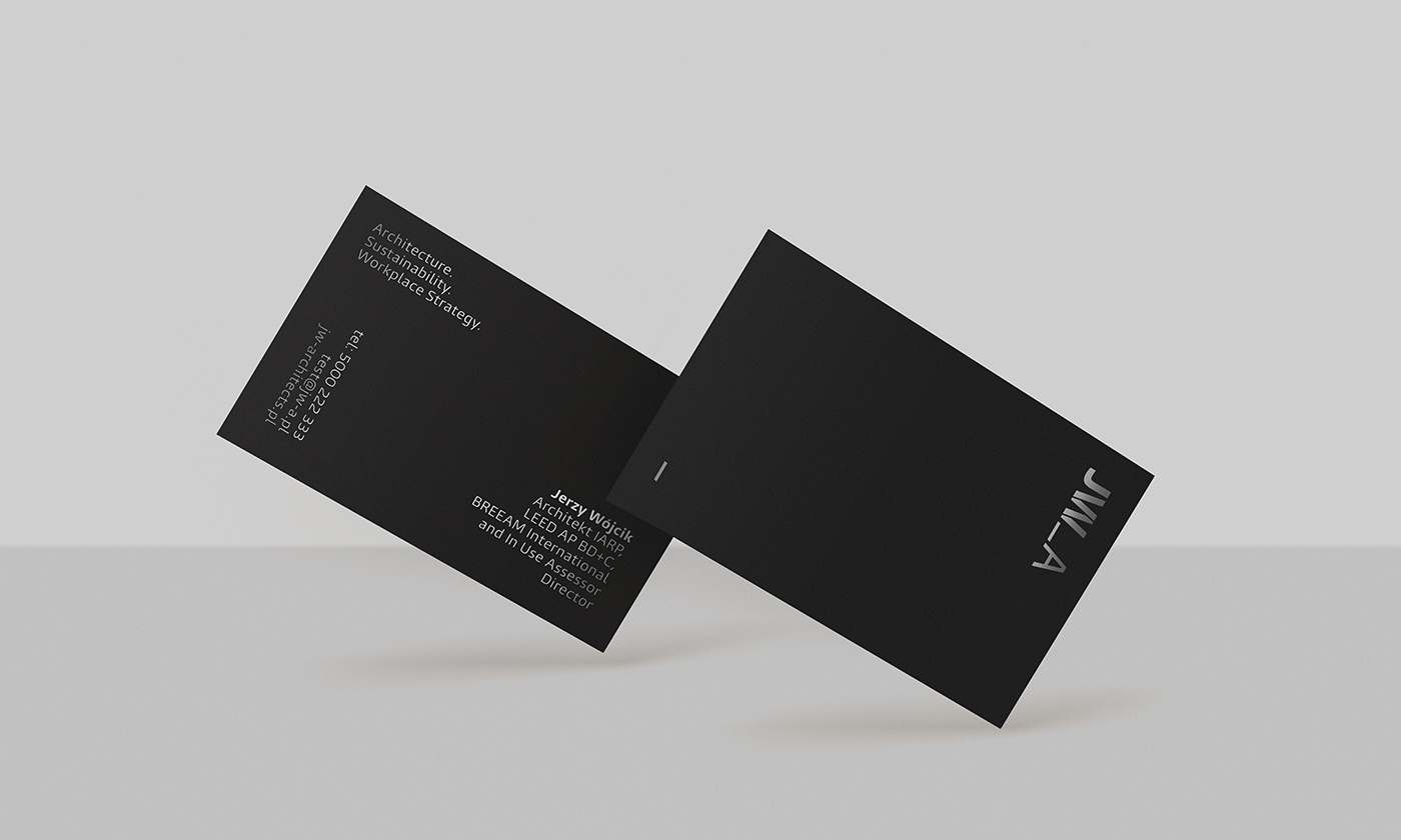 JWA poland logo identity Business Cards krakow green LEED breeam portfolio editorial architect minimal White b&w